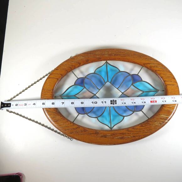 Stained Glass Window Wall Decor Geometric Design Blue Crystal Beveled  14"x10" - Picture 14 of 16